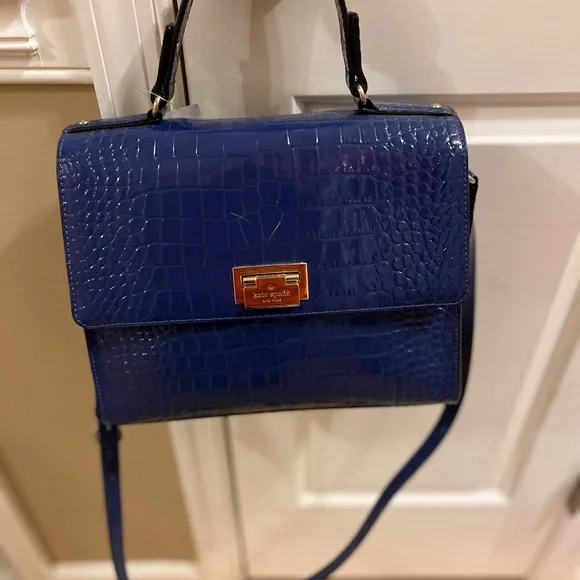 Kate Spade Blue Crocodile-Embossed Satchel - Picture 3 of 4